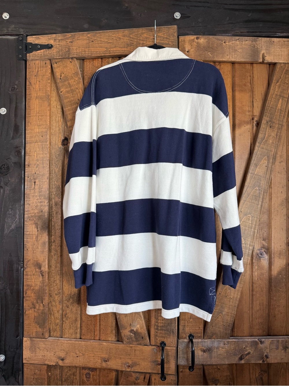 aerie Navy and White Striped Button-Down Rugby Shirt - Picture 3 of 3